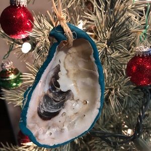Handmade turquoise natural oyster shell ornament